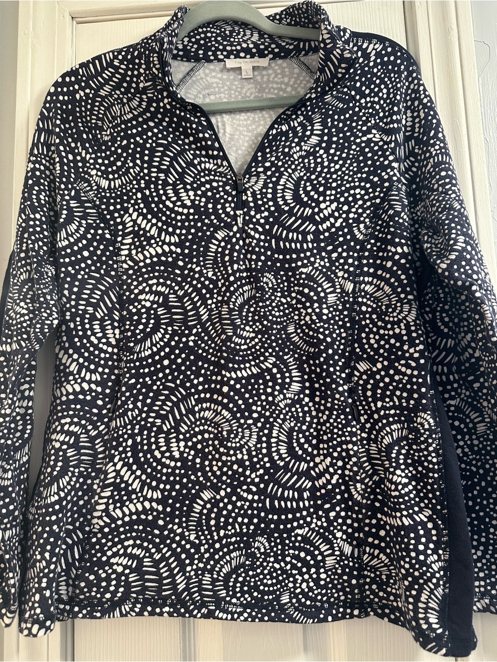 Talbots Black & White Swirl Quarter-Zip Pullover